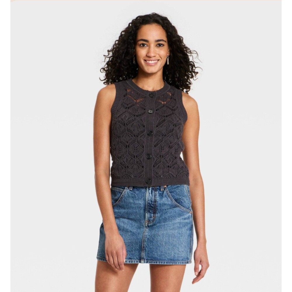 Women's Universal Thread Openwork Sweater Vest Charcoal Gray Medium